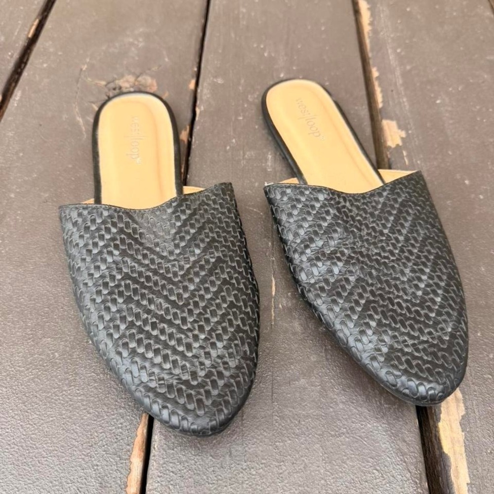 West Loop black leather mules